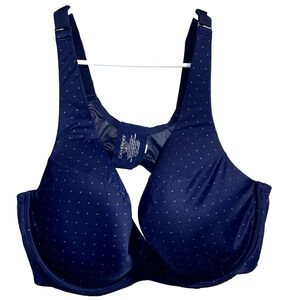 50C Catherines Intimates Plunge Bra Blue Gold Polka Dots Underwire 99249 Pad EUC